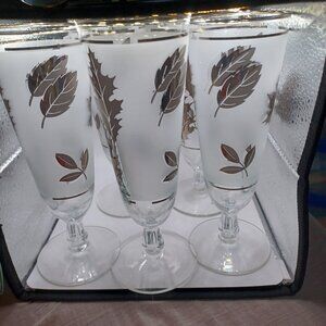 Set of 5 Vintage Libbey Silver Leaf Pilsner Glasses